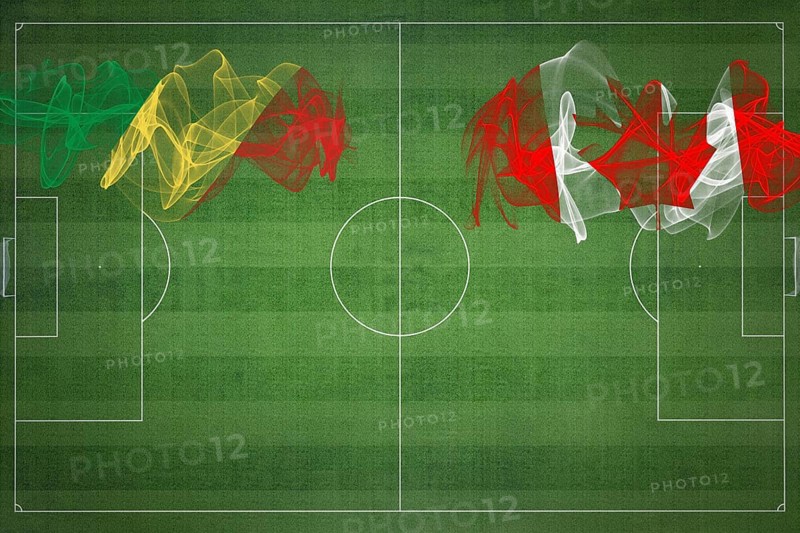 Republic of the Congo vs Canada Soccer Match, national colors, national flags, soccer field, football game, Competition concept, Copy space