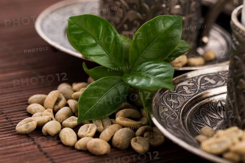 Green coffee. drink and beans