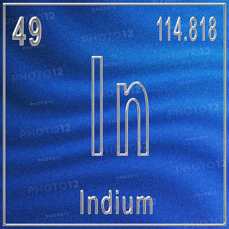 Indium chemical element, Sign with atomic number and atomic weight, Periodic Table Element