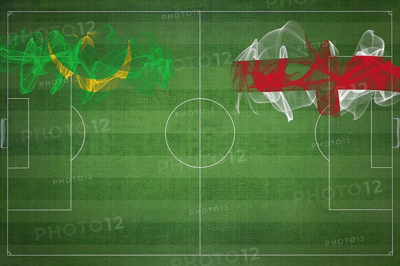 Mauritania vs England Soccer Match, national colors, national flags, soccer field, football game, Competition concept, Copy space