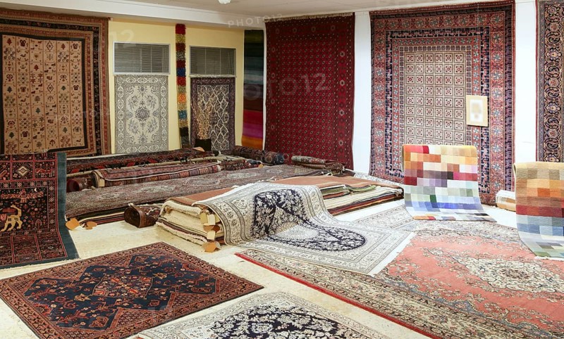 Arabic carpet shop exhibition colorful carpets exposition room