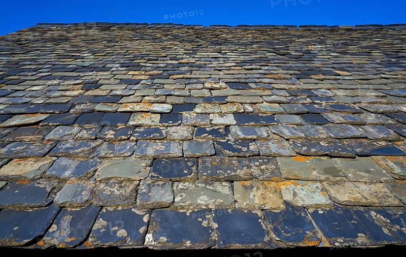 Slate moss roof tiles in Pyreenees of Spain