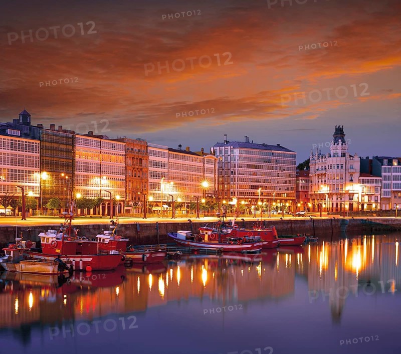 La Coruna sunset port marina in Galicia of Spain