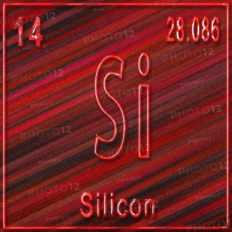 Silicon chemical element, Sign with atomic number and atomic weight, Periodic Table Element