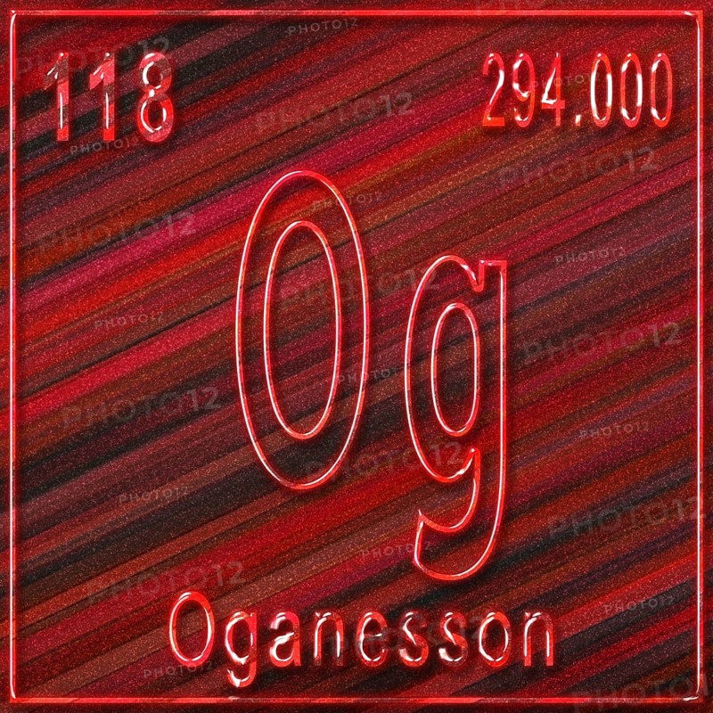 Oganesson chemical element, Sign with atomic number and atomic weight, Periodic Table Element