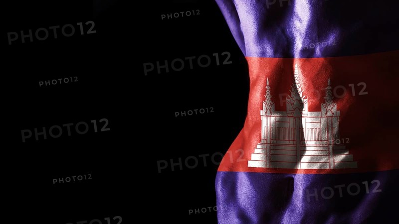 Cambodia flag on abs muscles national sport workout, bodybuilding concept, black background