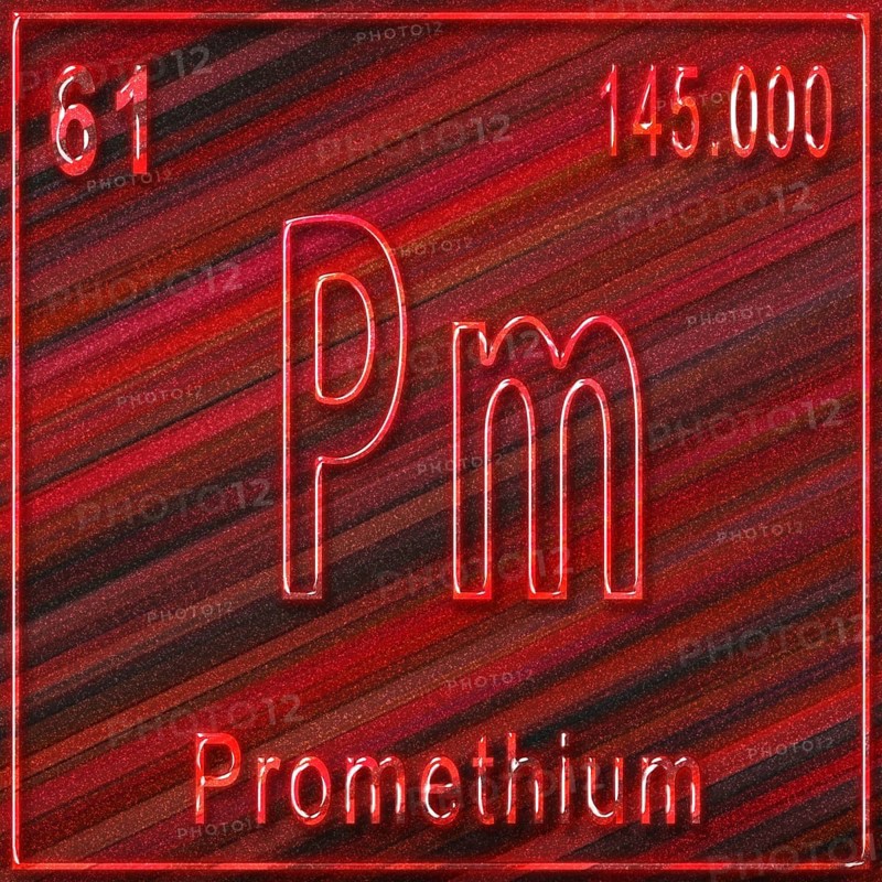 Promethium chemical element, Sign with atomic number and atomic weight, Periodic Table Element