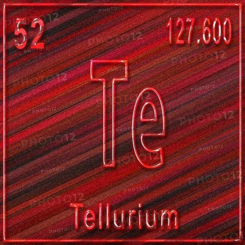Tellurium chemical element, Sign with atomic number and atomic weight, Periodic Table Element