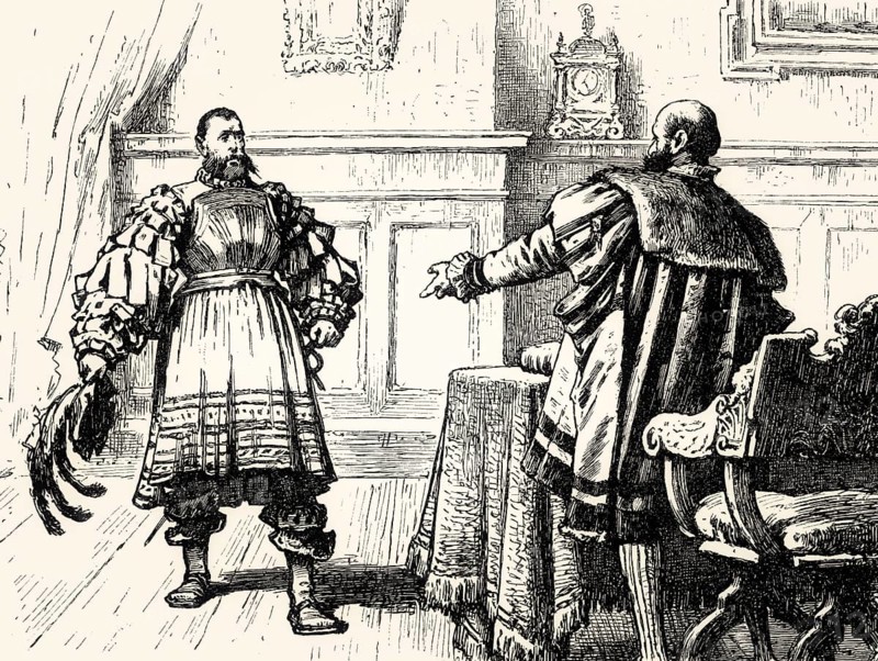 ACT III, SCENE VII, Two Imperialist Troopers meeting Götz, Scene from Götz von Berlichingen by Johann Wolfgang von Goethe