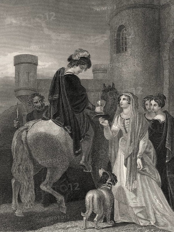 König Edward der Märtyrer erstochen auf Befehl seiner Stiefmutter Elfrida oder Aelfthrith, Corfe Castle, Dorset, 978