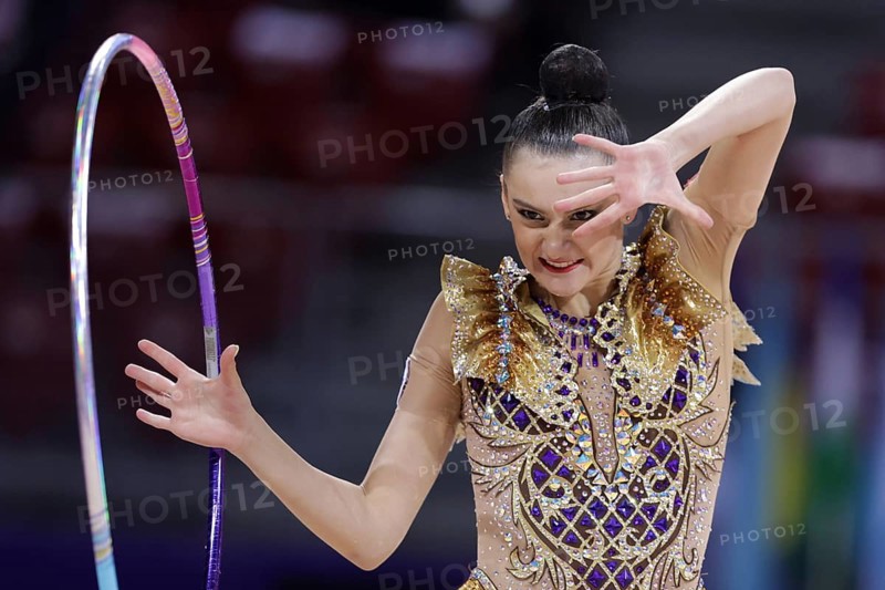 Sofia, Bulgaria - 27 March, 2021: Alina Harnasko of Belarus performs during the individual Hoop final at the 2021 Rhythmic Gymnastics Sofia World Cup, Sofia, Bulgaria, Europe