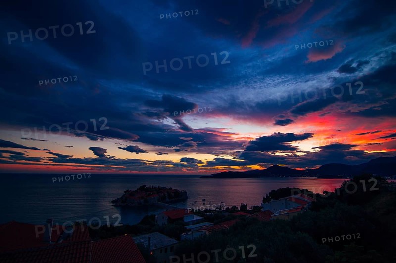 Island of Sveti Stefan in Montenegro. Panoramic shot