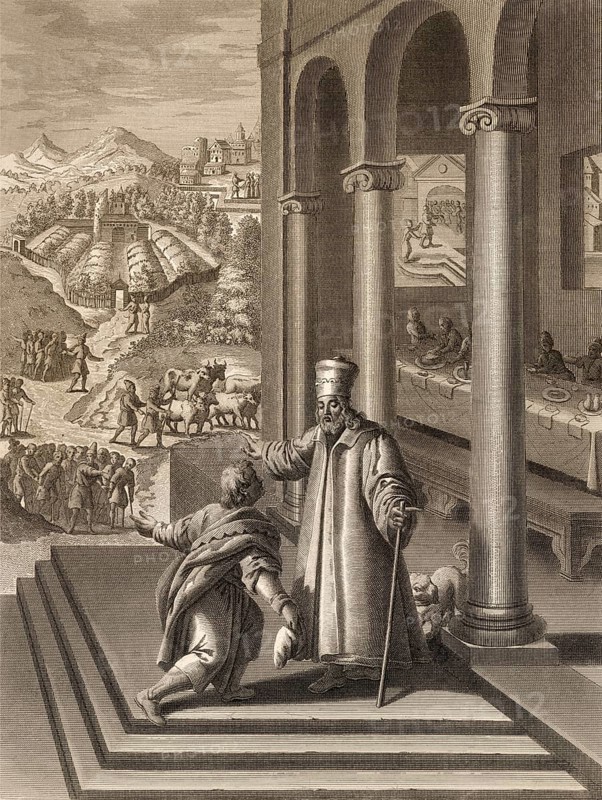 The Parable of the Great Banquet, New Testament, steel engraving 1853, digitally restored