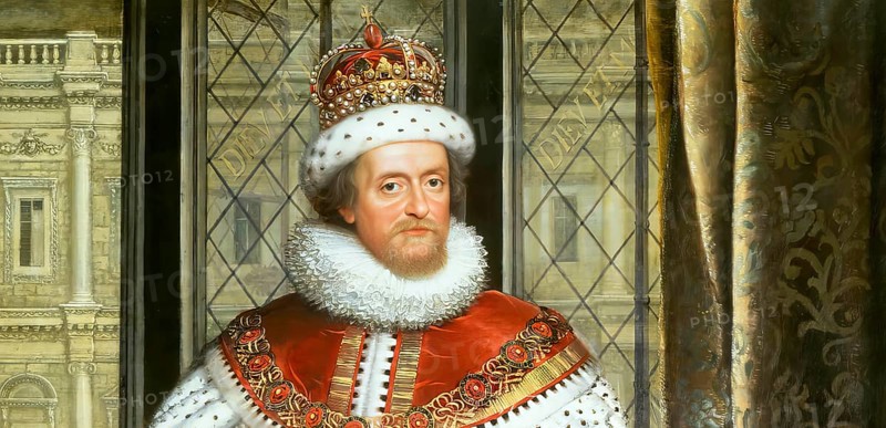 James VI and I, James Charles Stuart, 1566 – 1625, King of England, Scotland and Ireland, digitally edited after a painting by Paul van Somer, 1620