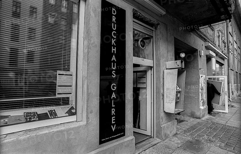 Germany, Berlin, 25 October 1991, Galrev printing works and Café Kyril in Lychener Straße, Europe