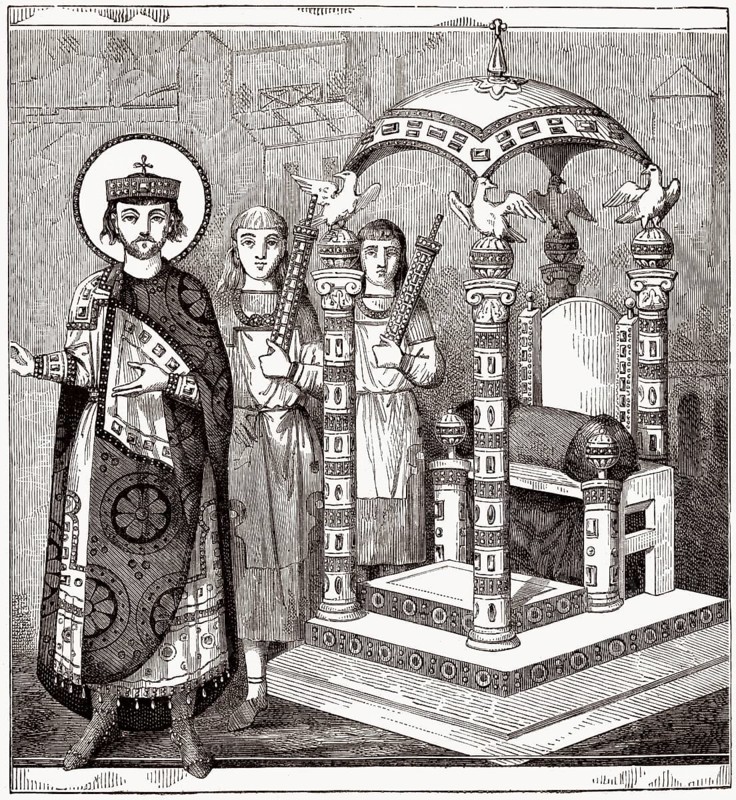 The throne of the emperor of Constantinople, 9th century manuscript, Great Palace of Constantinople