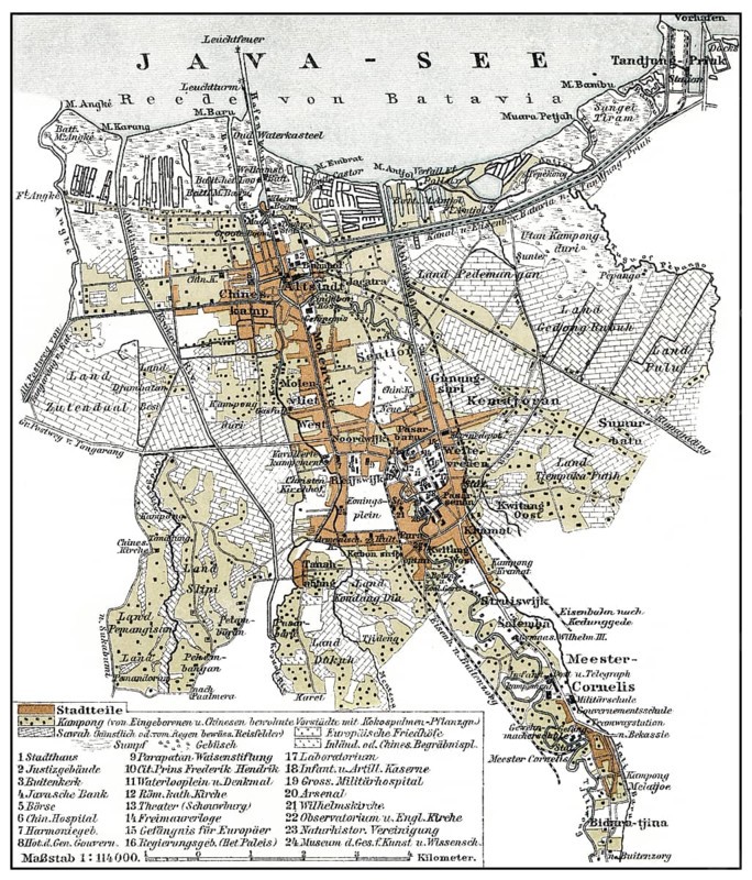 Historical map, 1894, Batavia, Dutch East Indies, or Jakarta, Indonesia, Southeast, Asia, Historischer Stadtplan von Batavia, Indonesien, Südostasien, 1894, Asia