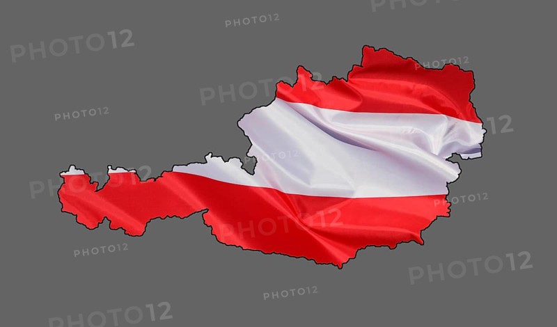 Map, outline of Austria designed with national flag