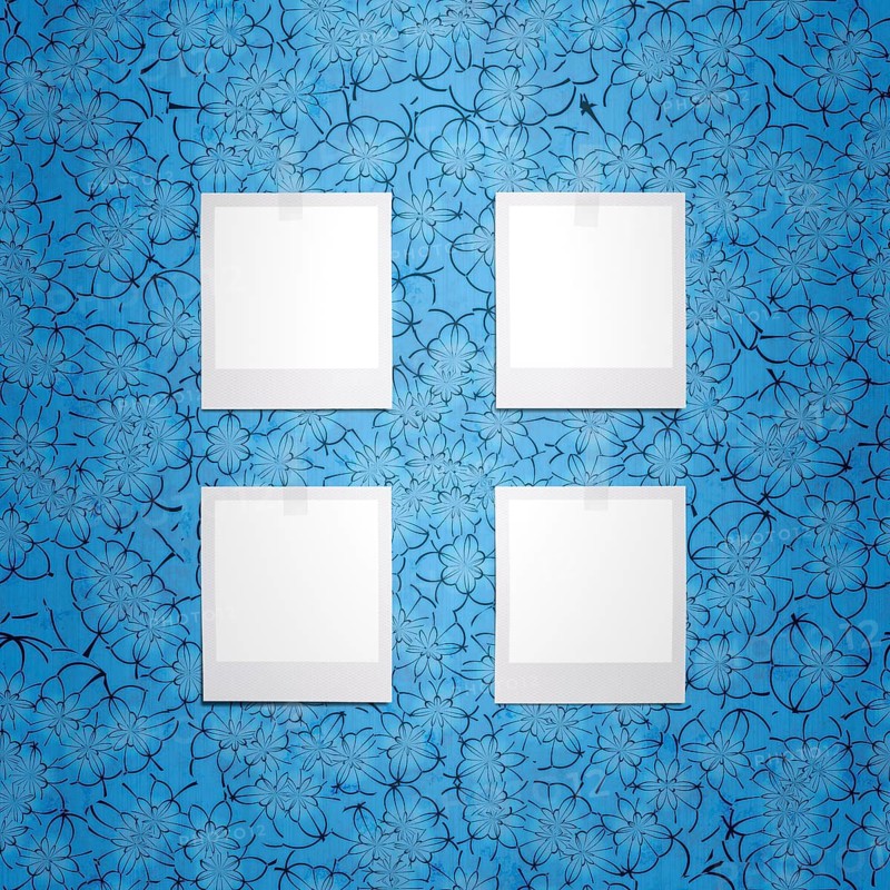 An illustration of 4 photo frames on a wall