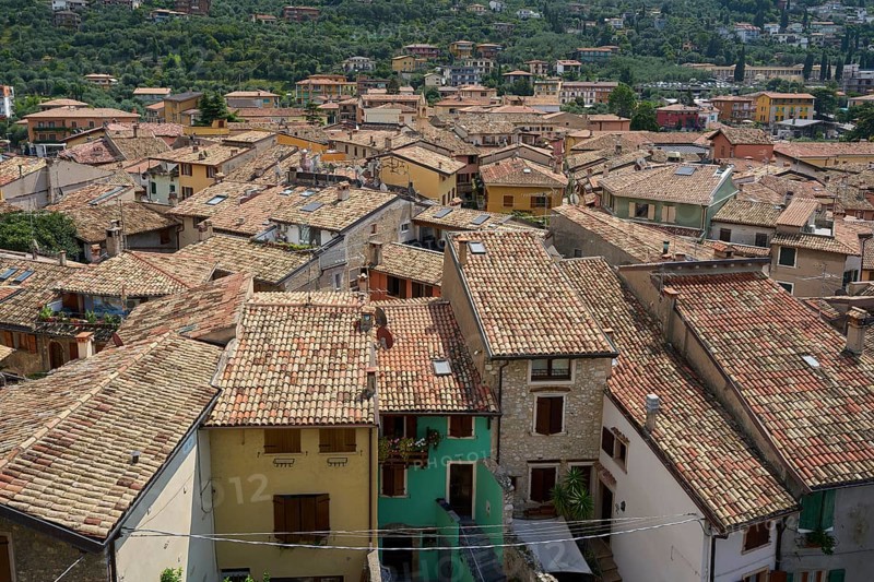Bird's eye view of the roofs of Malcesine's historic old town centre