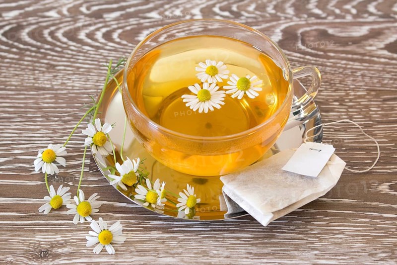 Cup of camomile tea with tea bag