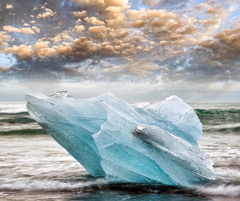 Blurred long exposure view of Icebergs moving in Jokulsarlon Lagoon, Iceland, Hornafjörður, Europe