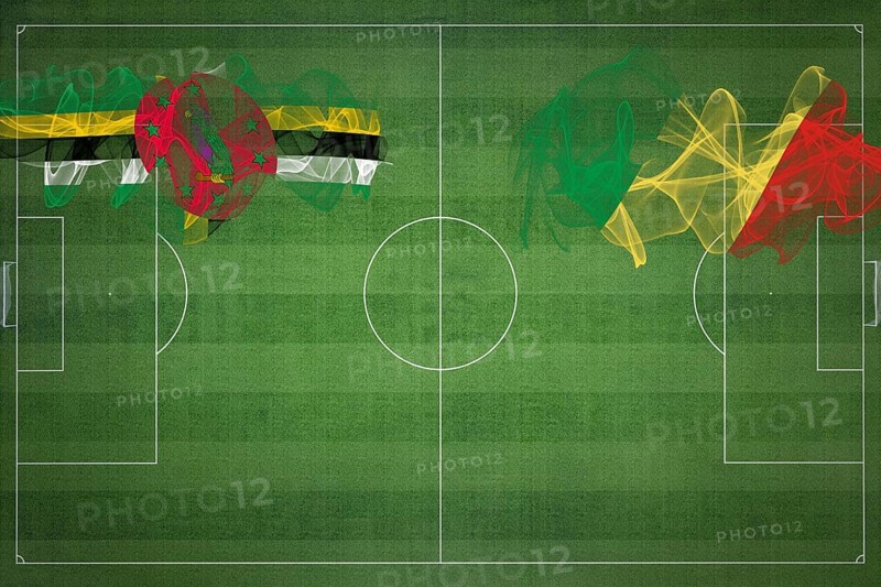 Dominica vs Congo Soccer Match, national colors, national flags, soccer field, football game, Competition concept, Copy space