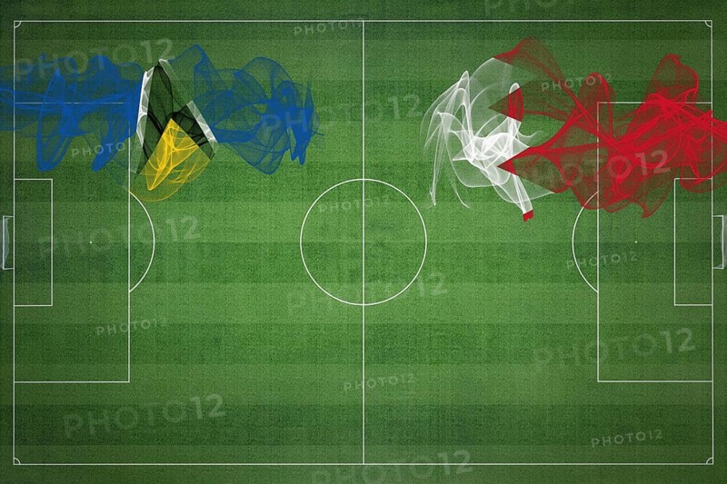 Saint Lucia vs Bahrain Soccer Match, national colors, national flags, soccer field, football game, Competition concept, Copy space