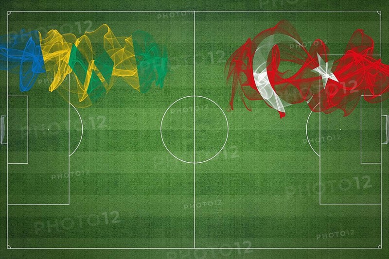 Saint Vincent and the Grenadines vs Turkey Soccer Match, national colors, national flags, soccer field, football game, Competition concept, Copy space