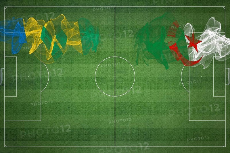 Saint Vincent and the Grenadines vs Algeria Soccer Match, national colors, national flags, soccer field, football game, Competition concept, Copy space