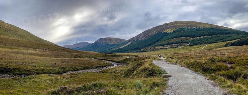 Panorama, Wild Valley at the Fairy Pools, Black Cuillin Mountains, Isle of Skye, Inner Hebrides, Scotland, Great Britain