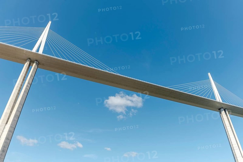 Millau viaduct, cable-stayed bridge over Tarn valley. The highest road bridge in the world. A75 motorway. Aveyron, France, Europe