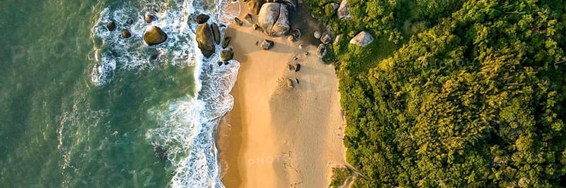Balneario Camboriu in Santa Catarina. Taquaras Beach and Laranjeiras Beach in Balneario Camboriu. Aerial view in landscape. Brazil