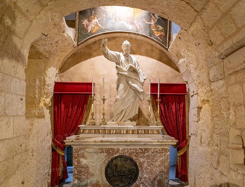 Rabat, Malta, 22 December, 2023: statue in the underground St. Paul's Grotto in the historic city center of Rabat, Europe