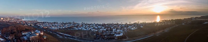 Small town by the lake, aerial view
