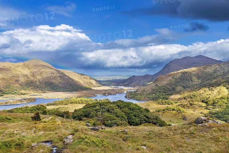 Landscape from Ladies View is a scenic viewpoint on the Ring of Kerry tourist route. Ireland