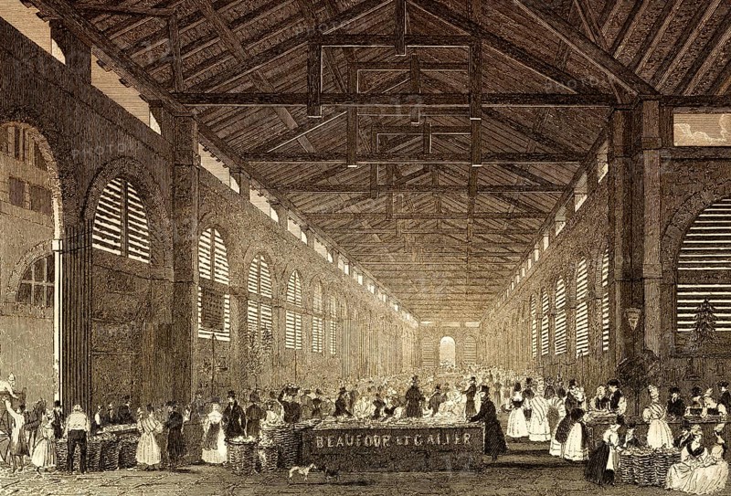 Marché Saint-Germain, Paris, antique steel engraved print, 1831