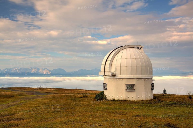 Observatory dome in the Gerlitzen Apls in Austria.View of the mountains in Slovenia