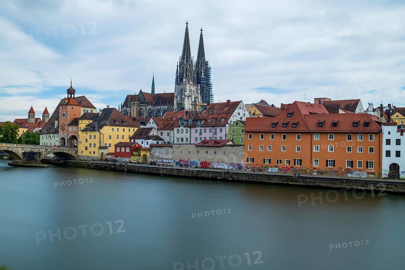 Panoramic view of Regensburg's old town on the Danube in Germany
