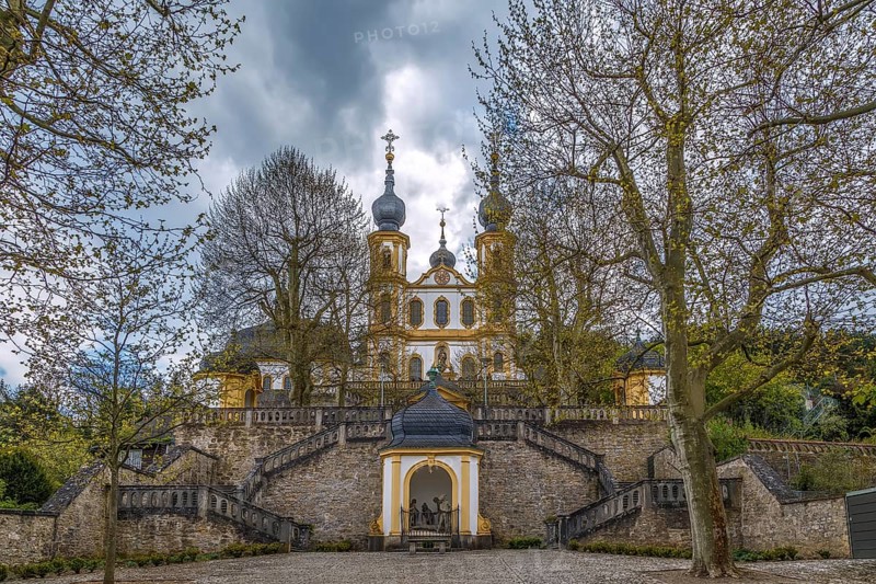 Kappele (pilgrimage church) with stairs, Würzburg, Germany, Europe