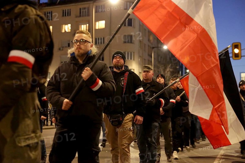 Sofia, Bulgaria - February 16, 2019: Members and supporters of nationalist organizations participate in Lukovmarch procession - a march in commemoration of general Hristo Lukov - Bulgarian Minister of War during the World War II
