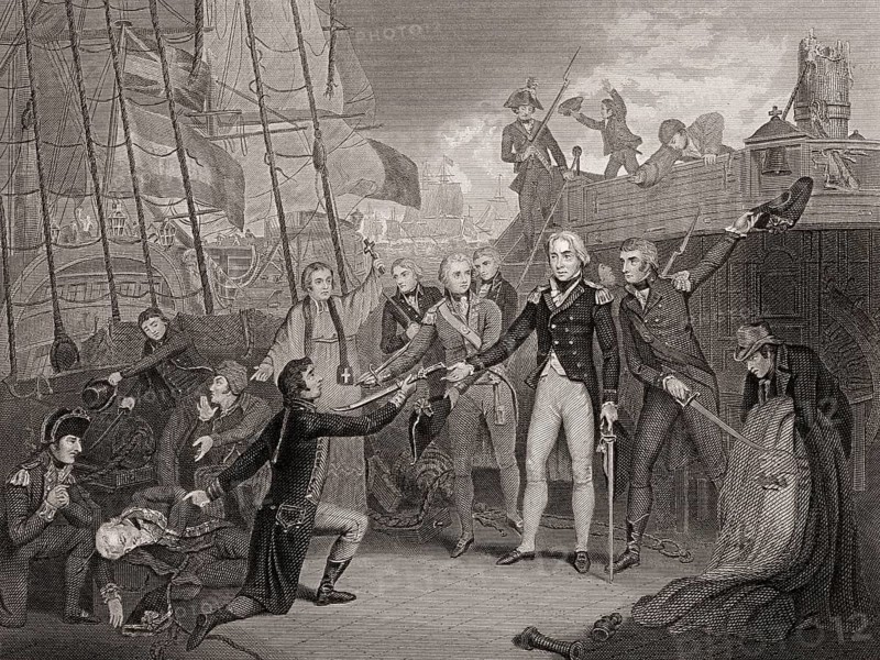 Admiral Horatio Nelson receiving the Spanish Admiral's sword, Battle of Cape St. Vincent, 1797