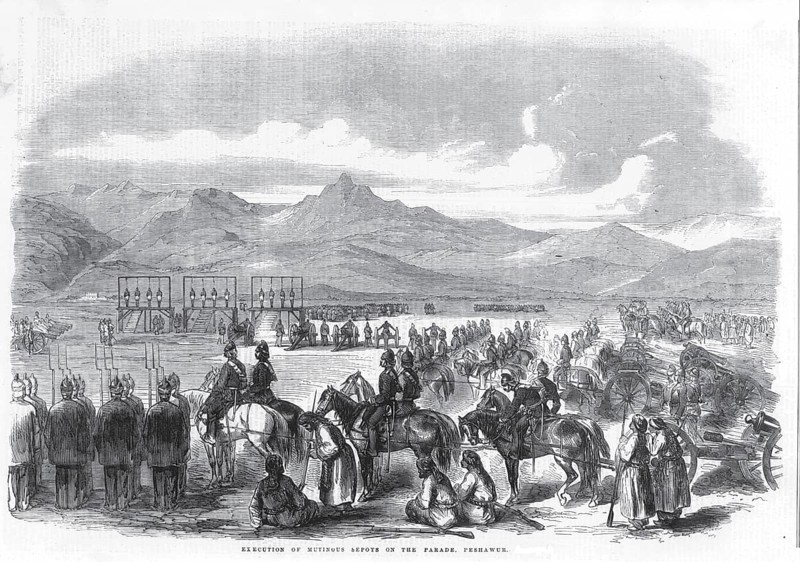 Military and mutiny, execution of mutinous sepoys on the parade, Peshawar, Pakistan, Asia