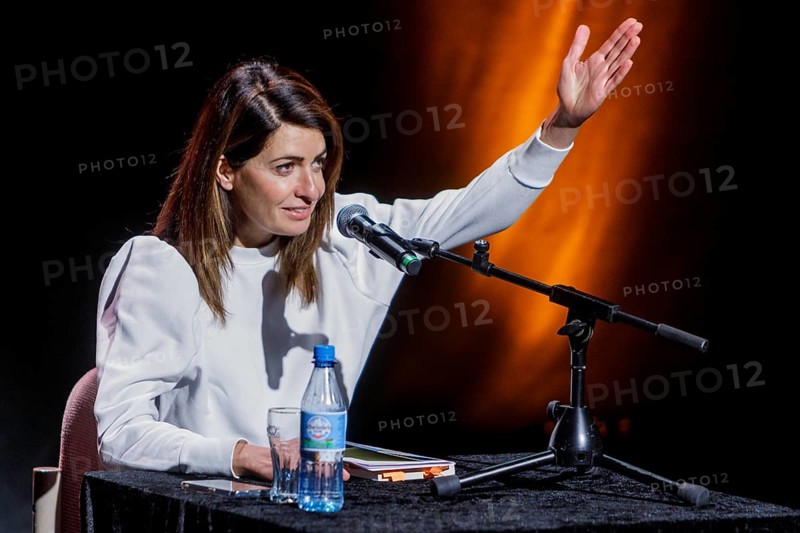 Reading by Linda Zervakis from her book LANDGANG at the Savoy Theatre, Düsseldorf, North Rhine-Westphalia, Germany, Europe