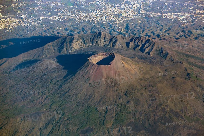 Italy volcano Vesuvius seen from above. Mount Vesuvius is a somma-stratovolcano located on the Gulf of Naples in Campania, Italy, Europe