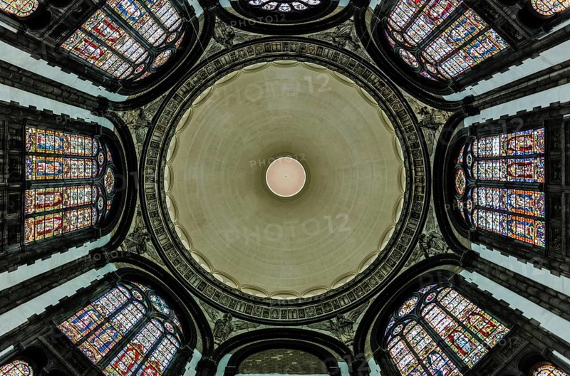 Schaerbeek, Brussels/ Belgium, 08 14 2018: Ceiling and decorated walls of the Saint Mary Royal church
