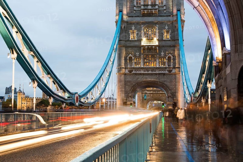 London Tower bridge on sunset illuminated with different colors