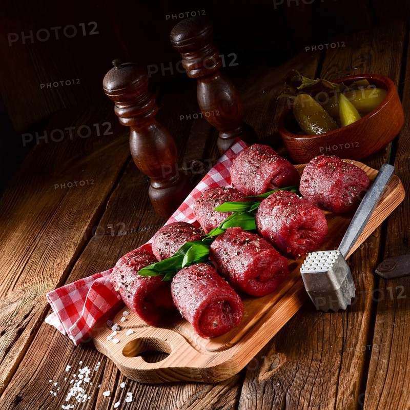 Fresh raw beef roulades