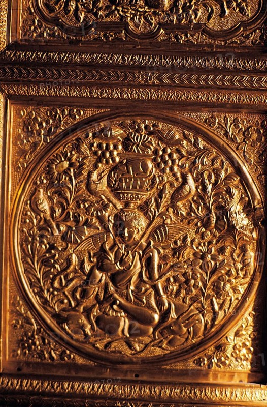 Embossed wall, golden temple, amritsar, punjab, india, asia