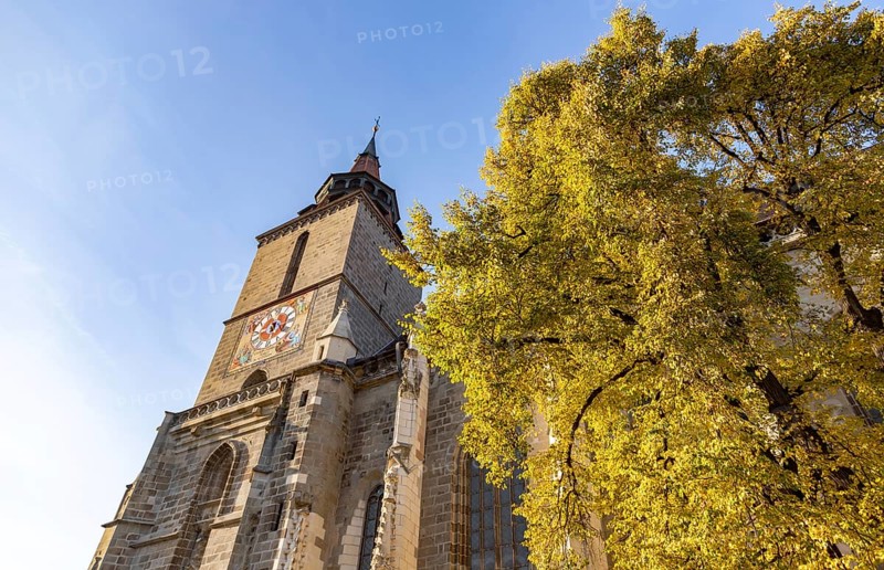 A picture of The Black Church tower in the fall